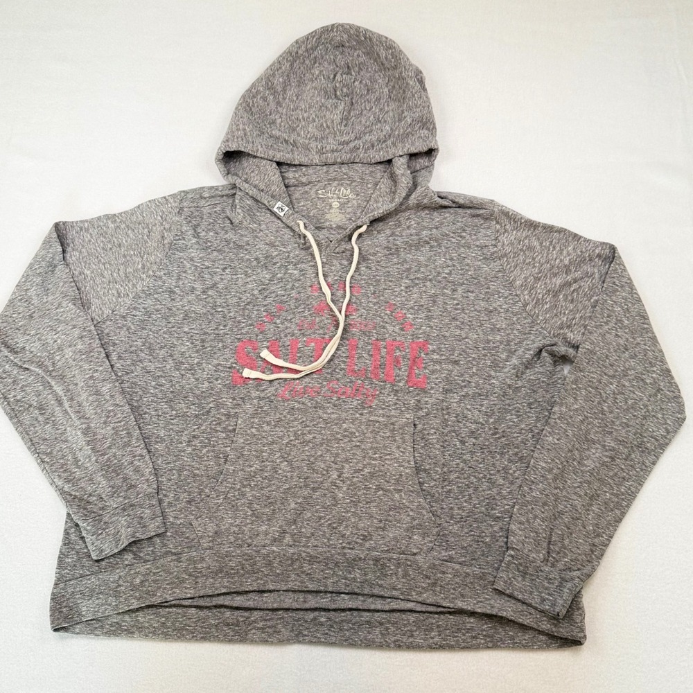 Salt Life Womens Gray Heathered Pullover Hoodie Sea Sand Sun Graphic Large L